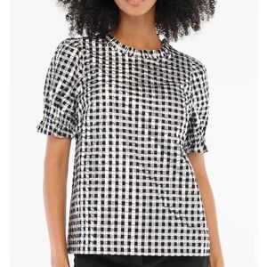 J.Crew Shiny gingham puff-sleeve top In Silver And Black Lurex Size S